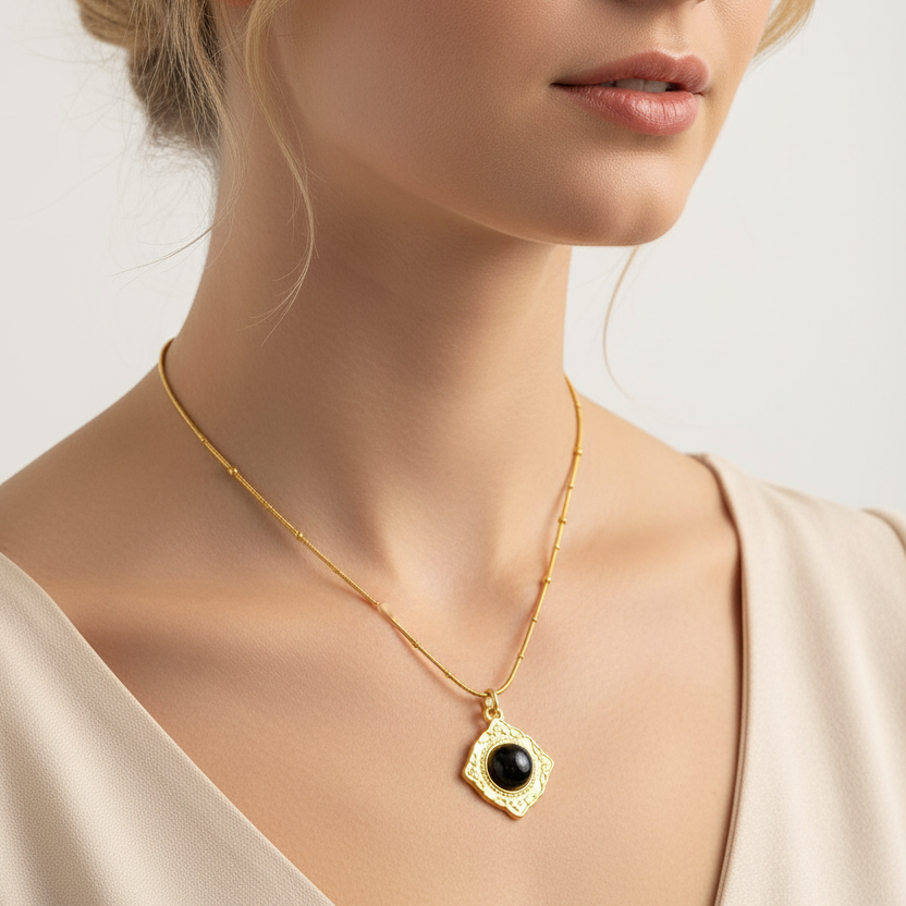 Gold Obsidian Medallion Necklace