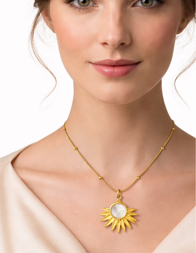 Gold Sun Mother of Pearl Pendant Necklace