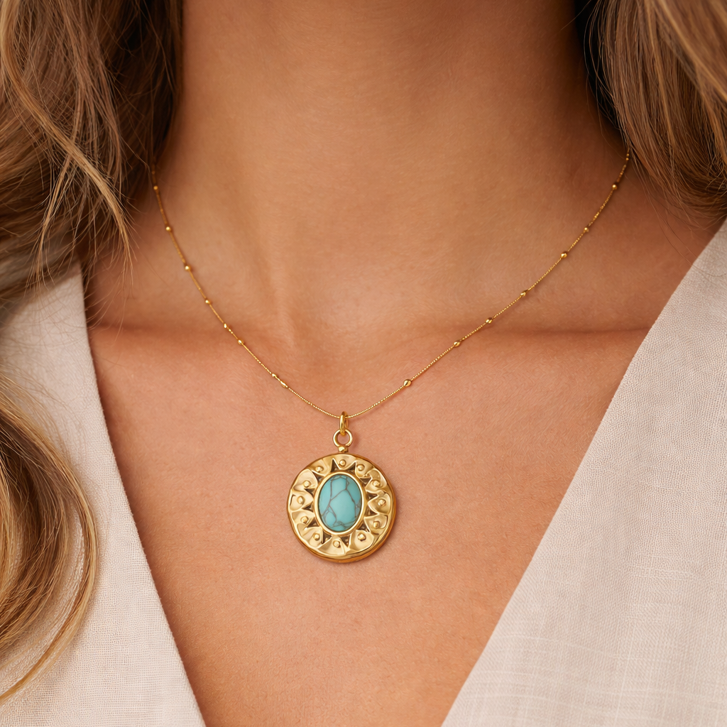 Turquoise Oval Medallion Necklace