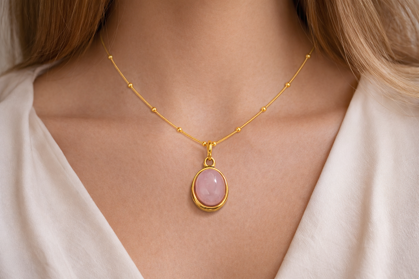 Rose Quartz Oval Pendant Necklace