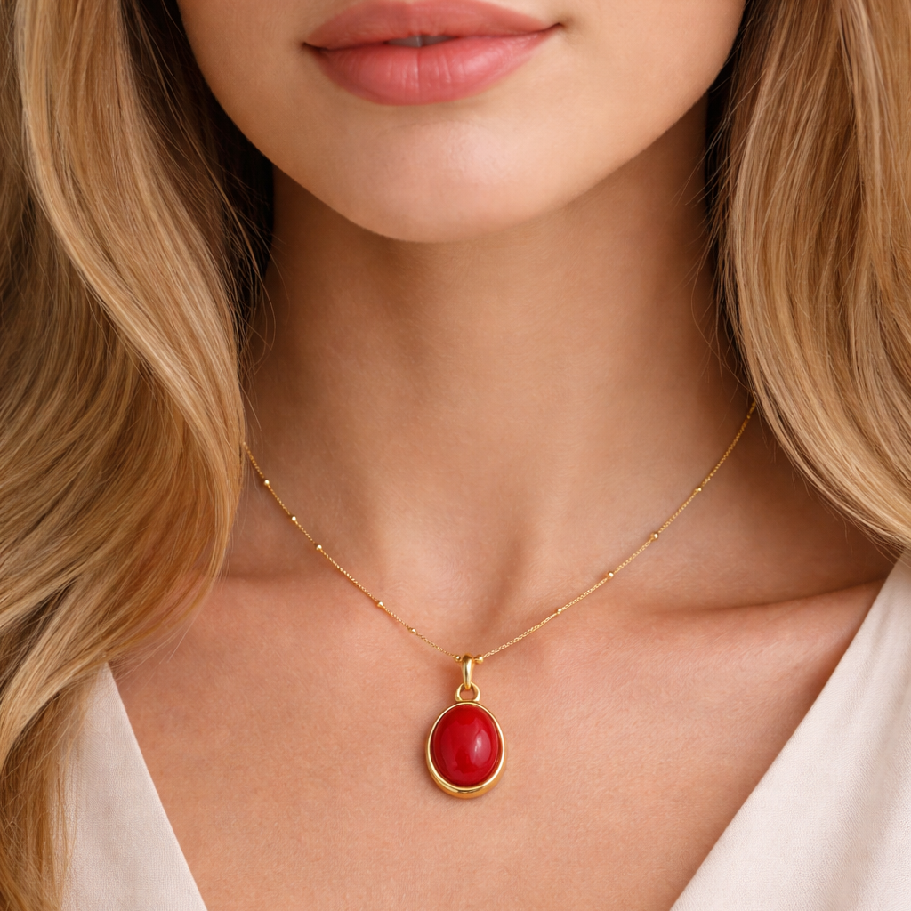 Red Agate Oval Pendant Necklace