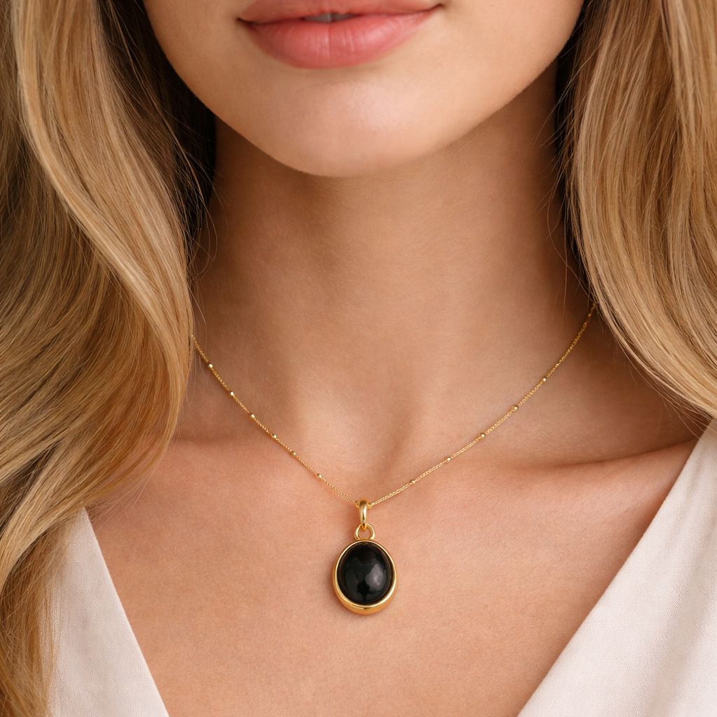 Obsidian Oval Pendant Necklace