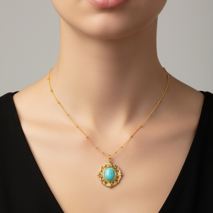 Gold Turquoise Medallion Necklace