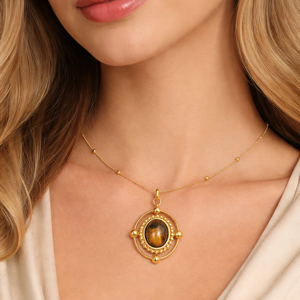 Ornate Tiger’s Eye Medallion Necklace