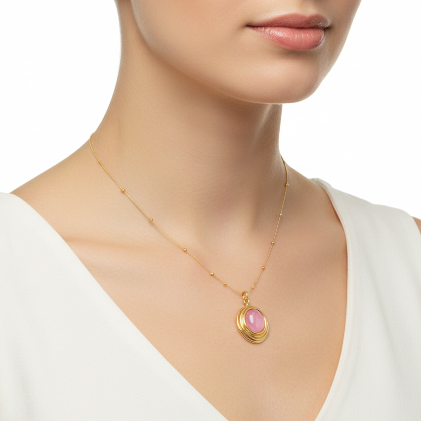 Rose Quartz Ripple Medallion Necklace