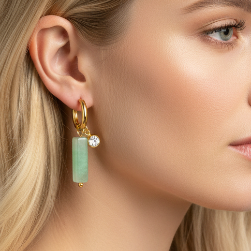 Aquamarine Stone Hoop Earrings