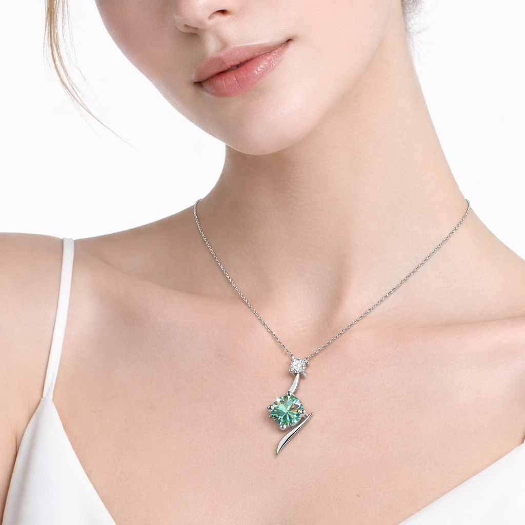 Moissanite Solitaire Green Pendant Necklace
