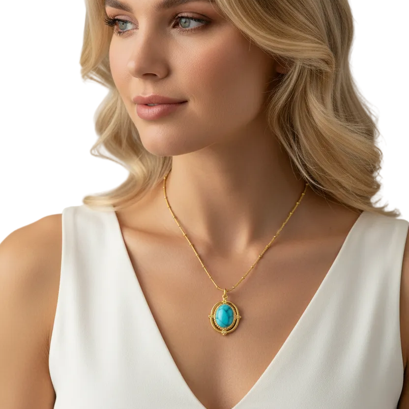 Gold Vintage Turquoise Medallion Necklace