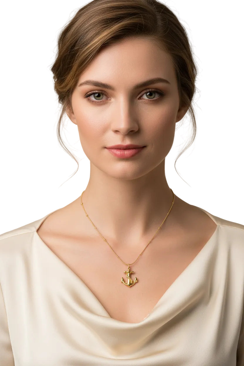 Gold Anchor Pendant Necklace