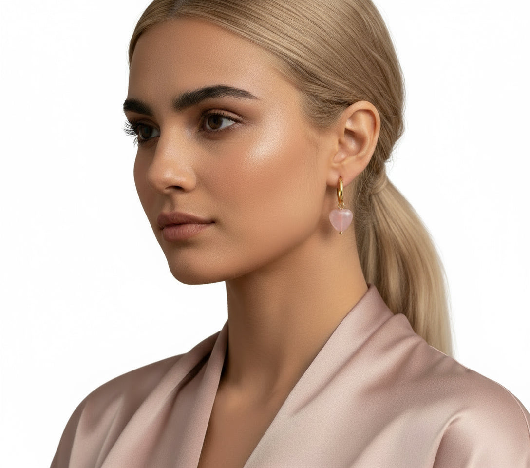 Heart-Shaped Rose Quartz Earrings