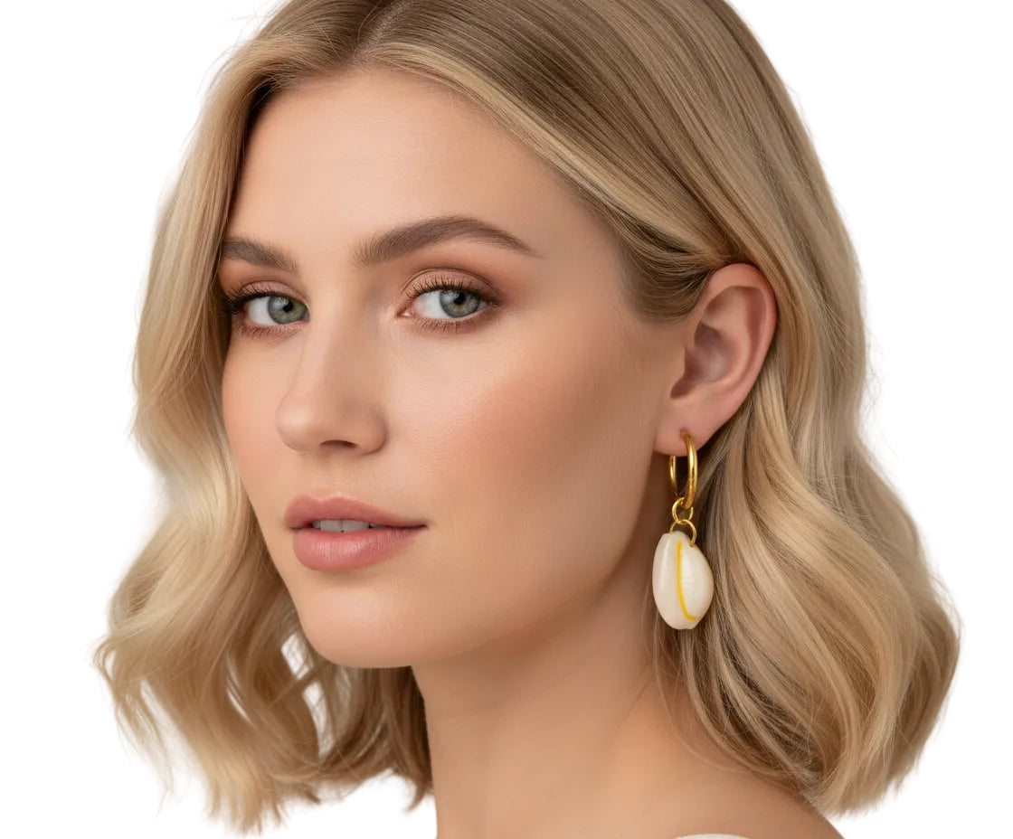 Shell Drop Huggie Earrings