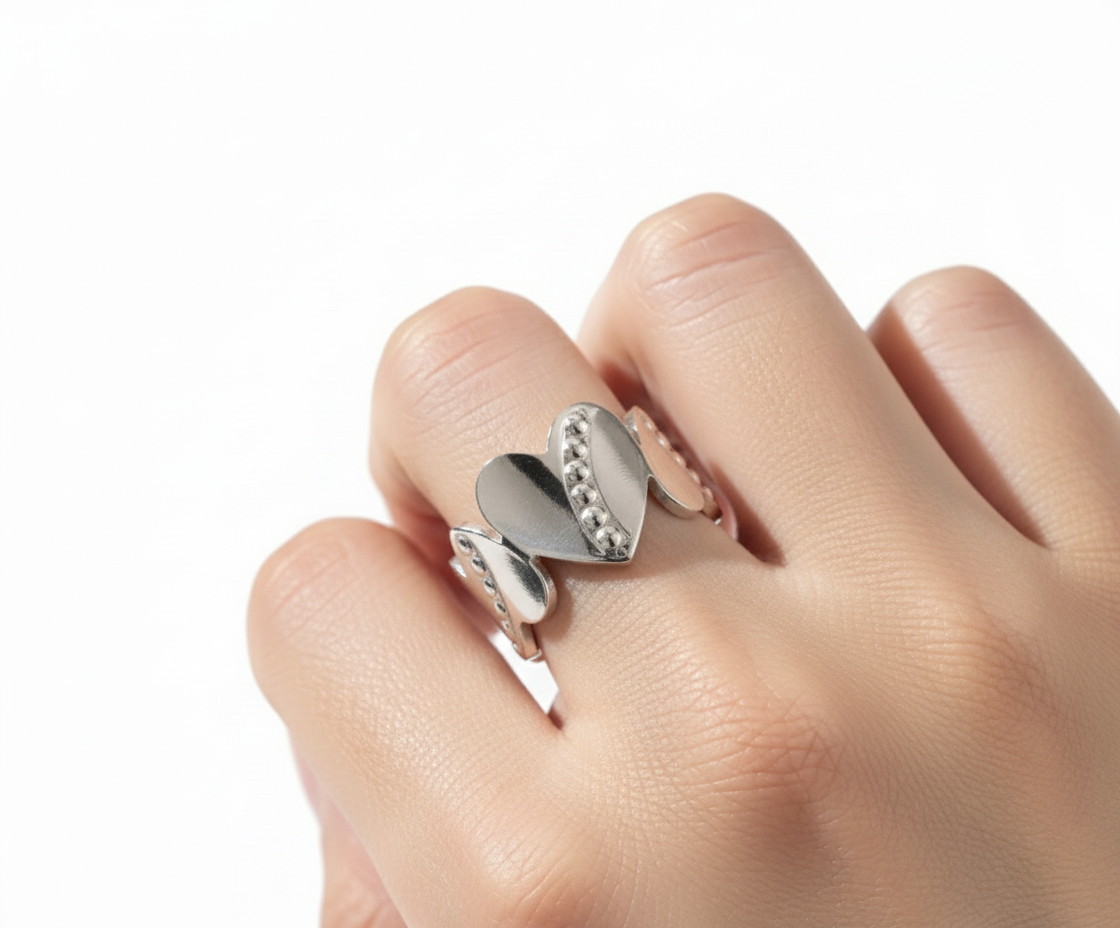 Silver Engraved Heart Ring