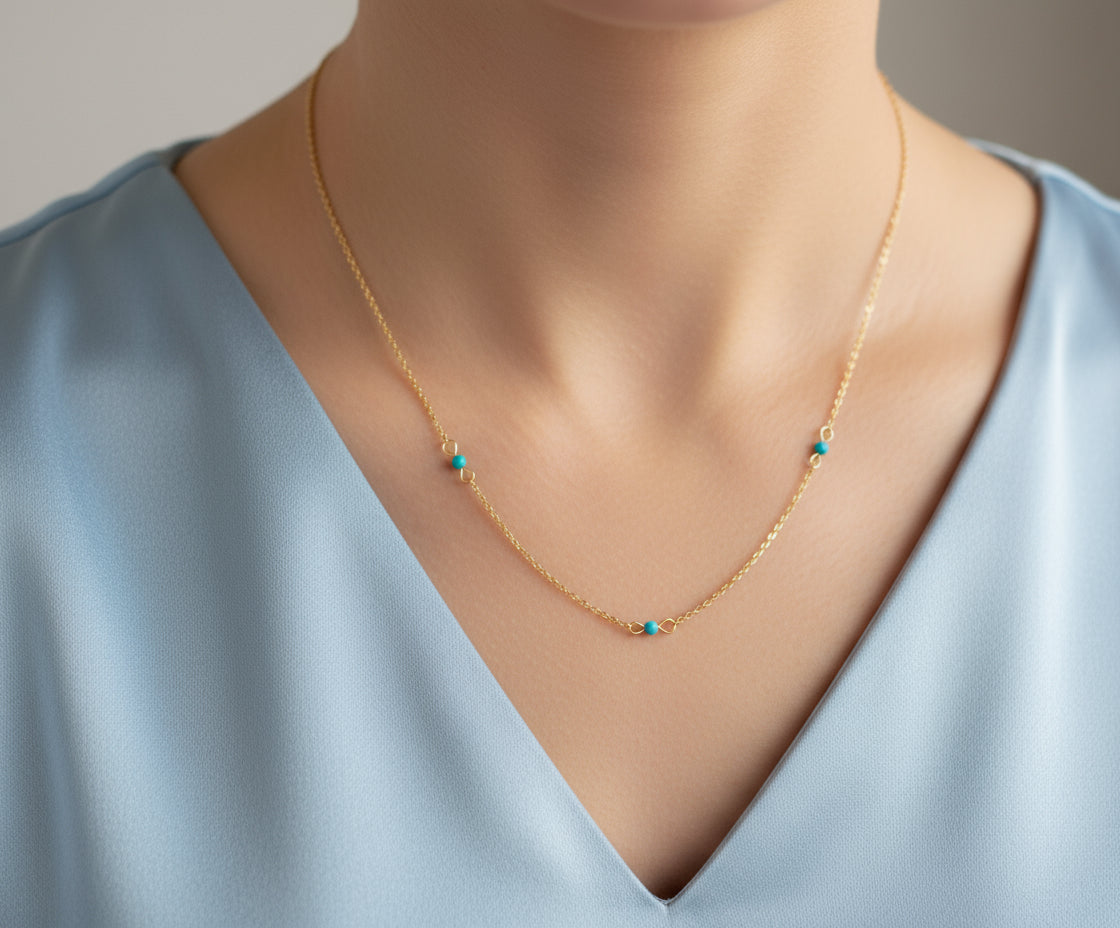 Natural Blue Chalcedony Beaded Necklace