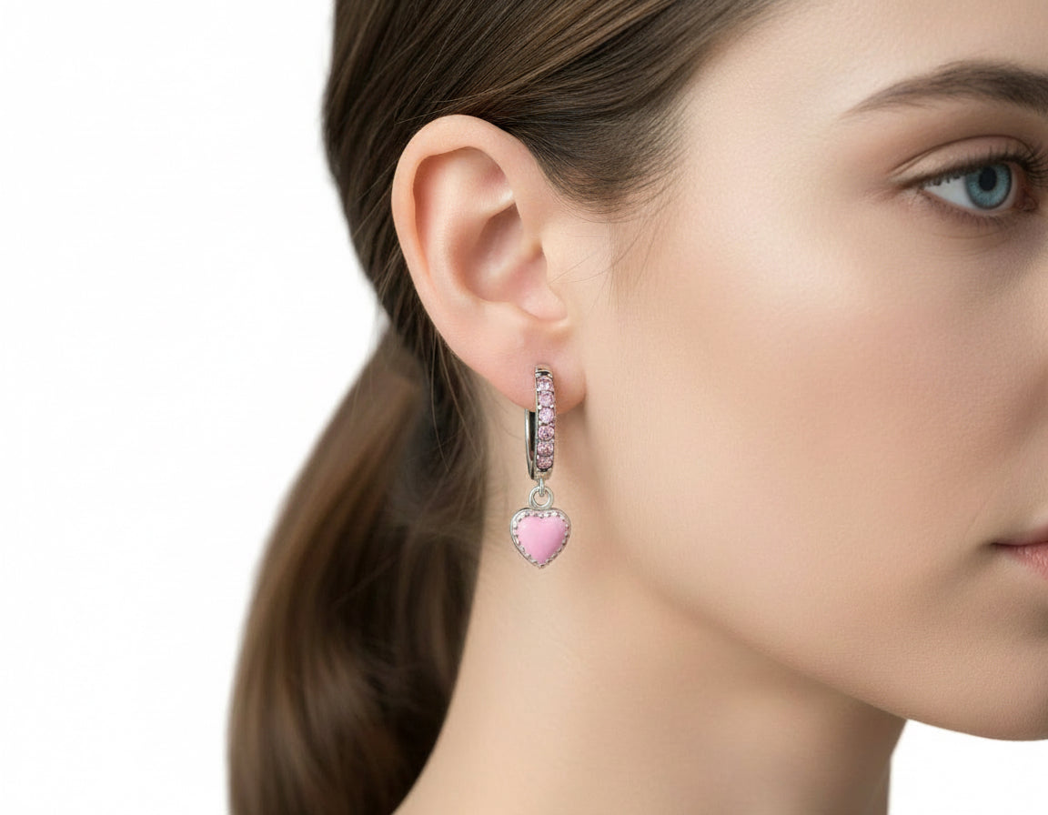 Pink Heart Hoop Earrings