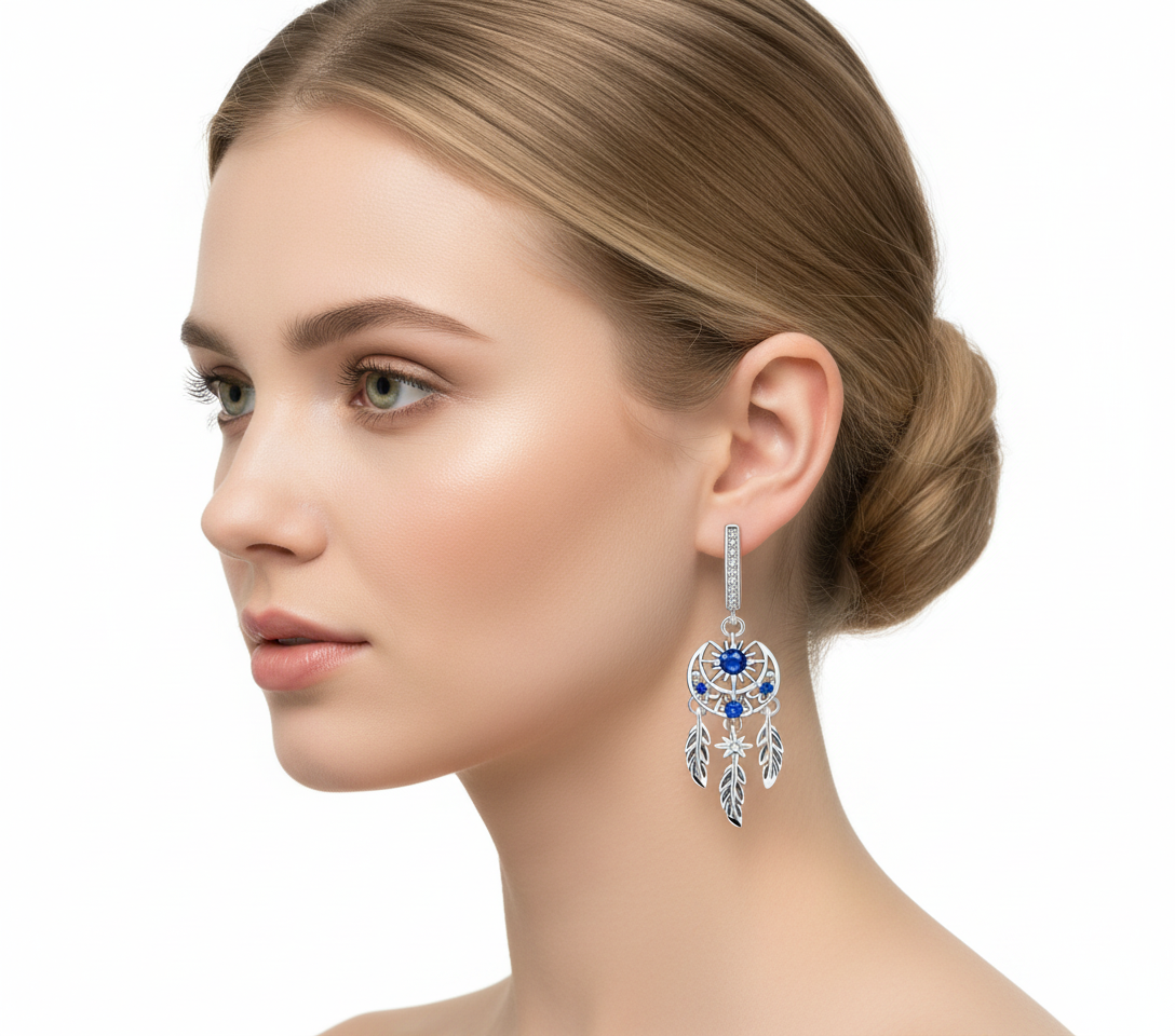 Blue Dreamcatcher Dangle Earrings