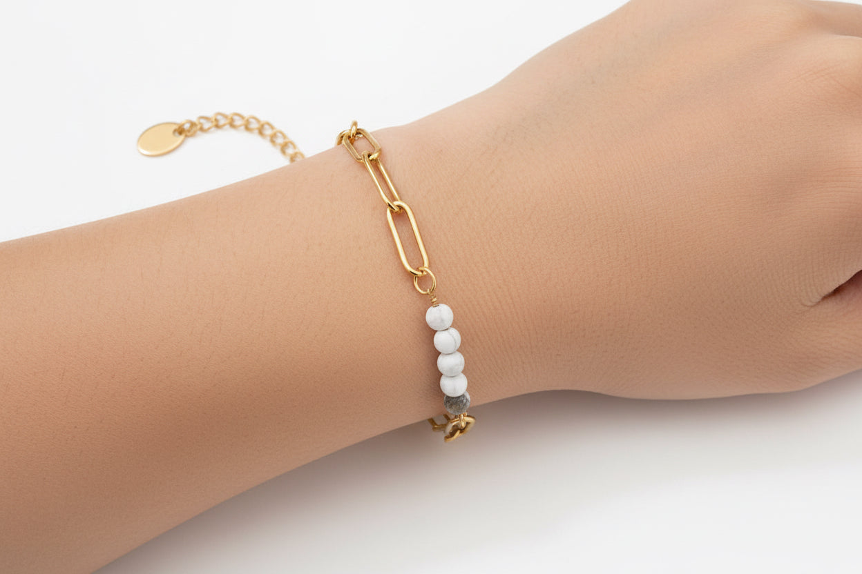 Gold Howlite Chain Bracelet