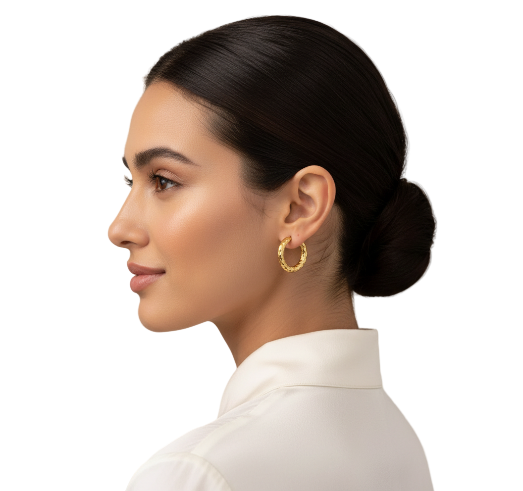 Gold Textured Beaded Hoop Earrings