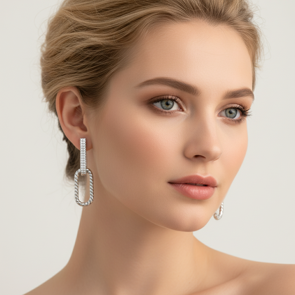 Silver Double U-Shaped Drop Earrings