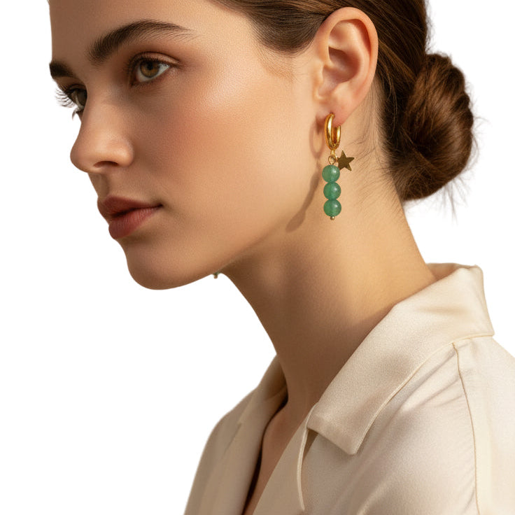 Gold Asymmetrical Aquamarine Earrings
