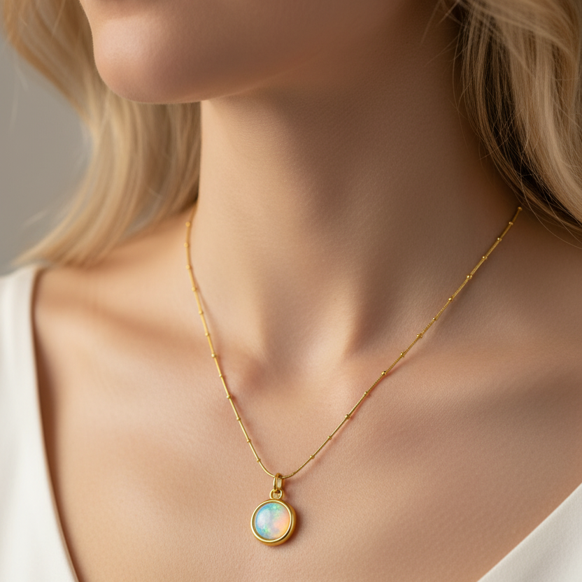 Gold Opalite Round Pendant Necklace