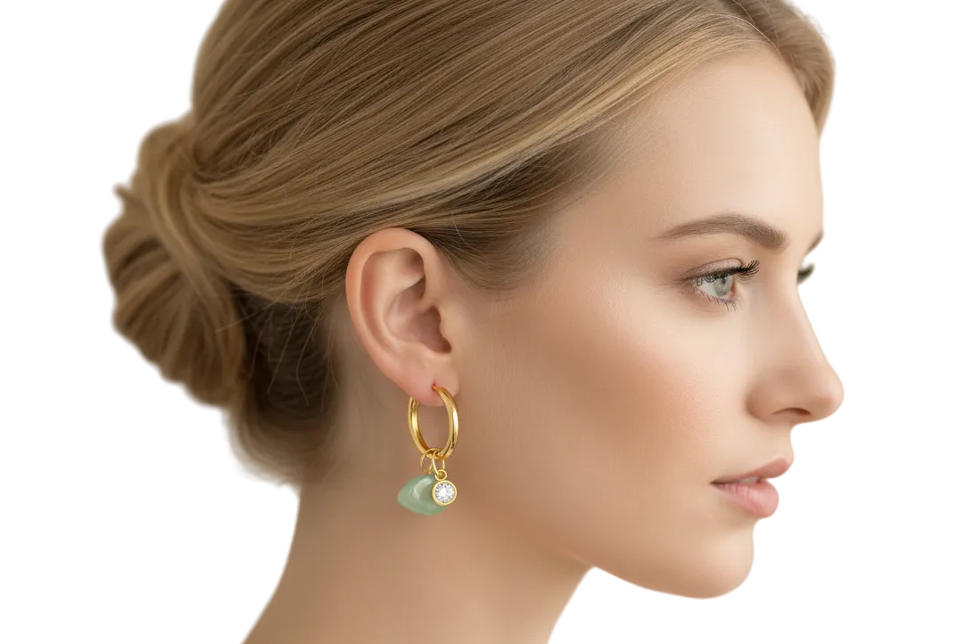 Gold Natural Jade Crystal Huggie Earrings