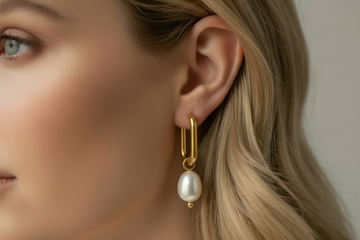 Geometric Hoop Baroque Pearl Earrings