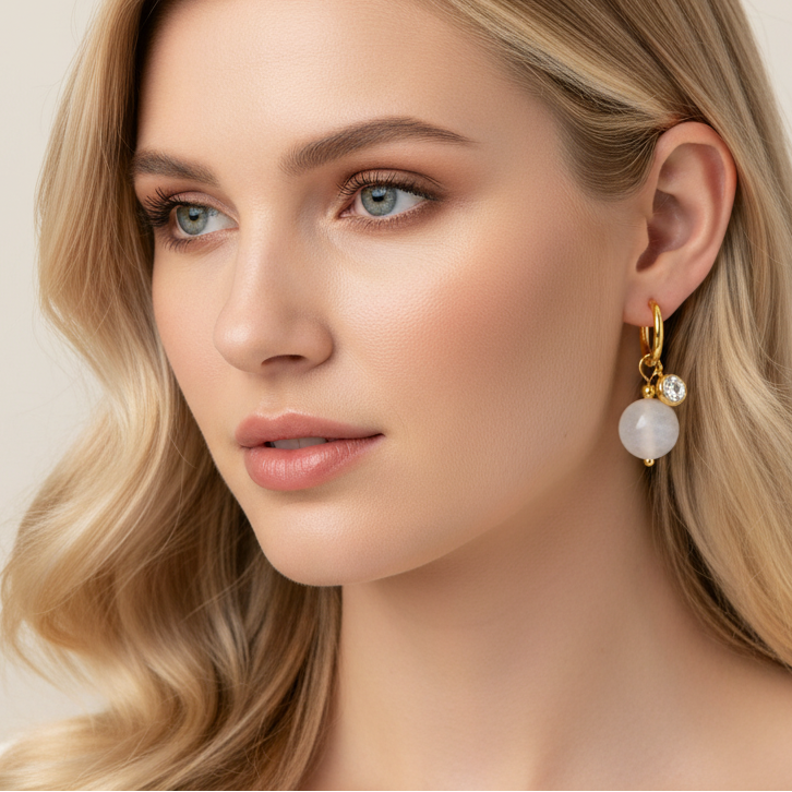 Milky Quartz Huggie Earrings
