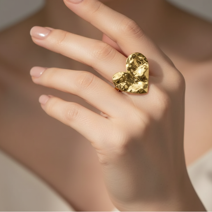 Textured Heart Gold Ring