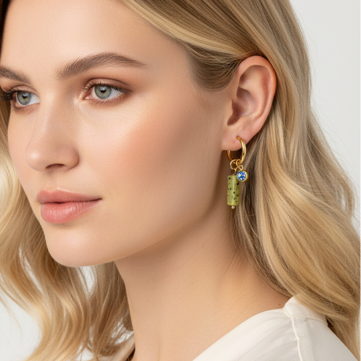 Serpentine Stone Hoop Earrings