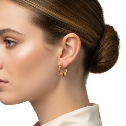 Gold Triple Charm Hoop Earrings