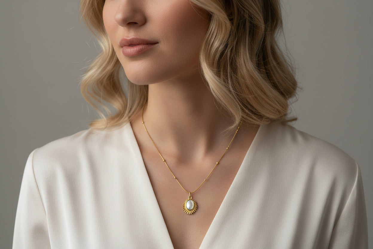 Sunburst Mother of Pearl Gold Necklace