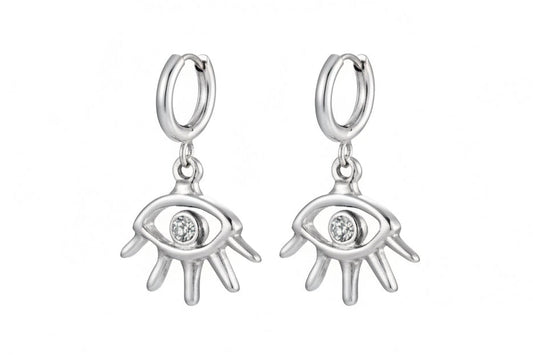 Silver Open Eye Hoop Earrings