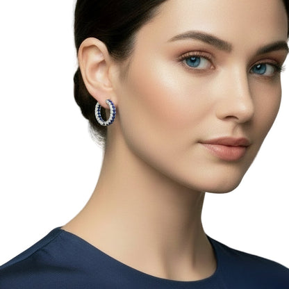 Silver Blue Cubic Zirconia Hoop Earrings