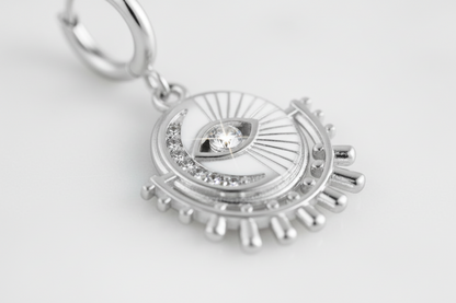 Silver Evil Eye Medallion Hoop Earrings