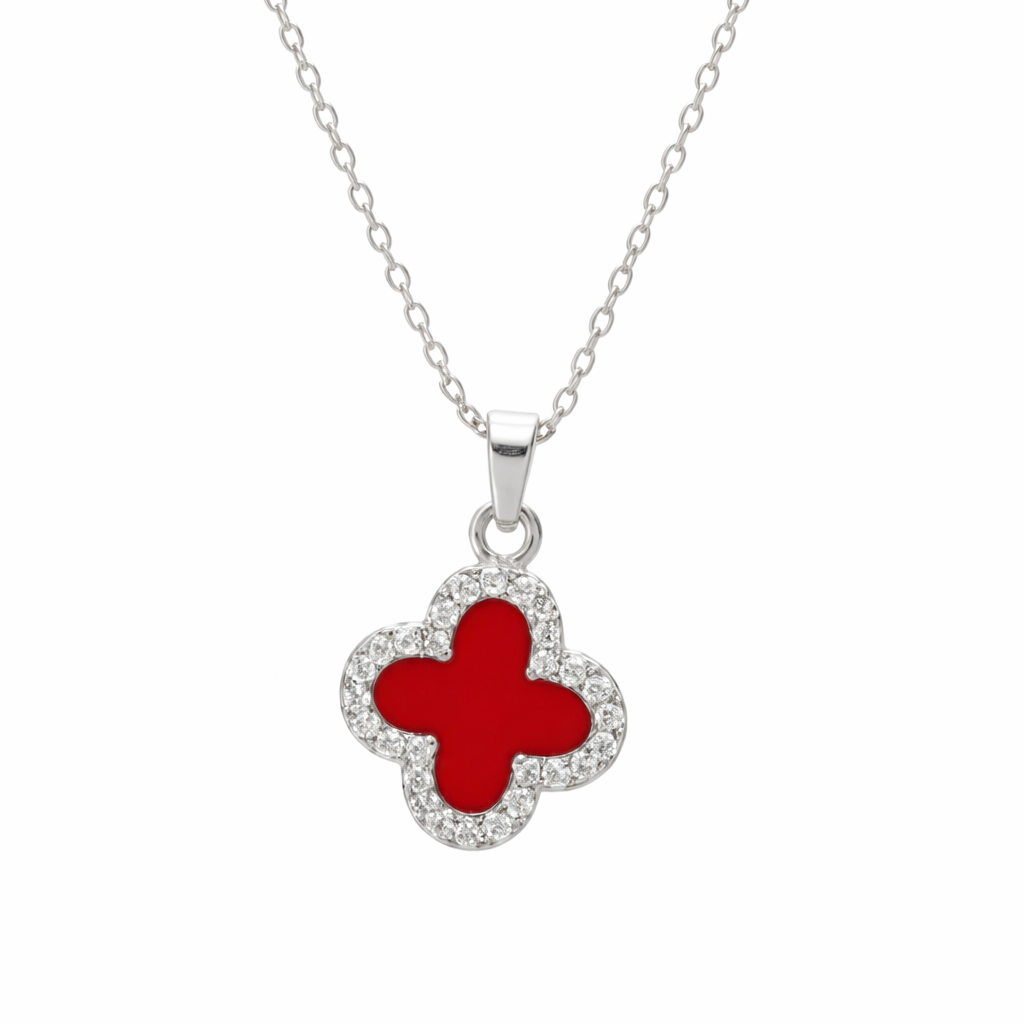 Clover Red Pendant Necklace – Reversible Elegance