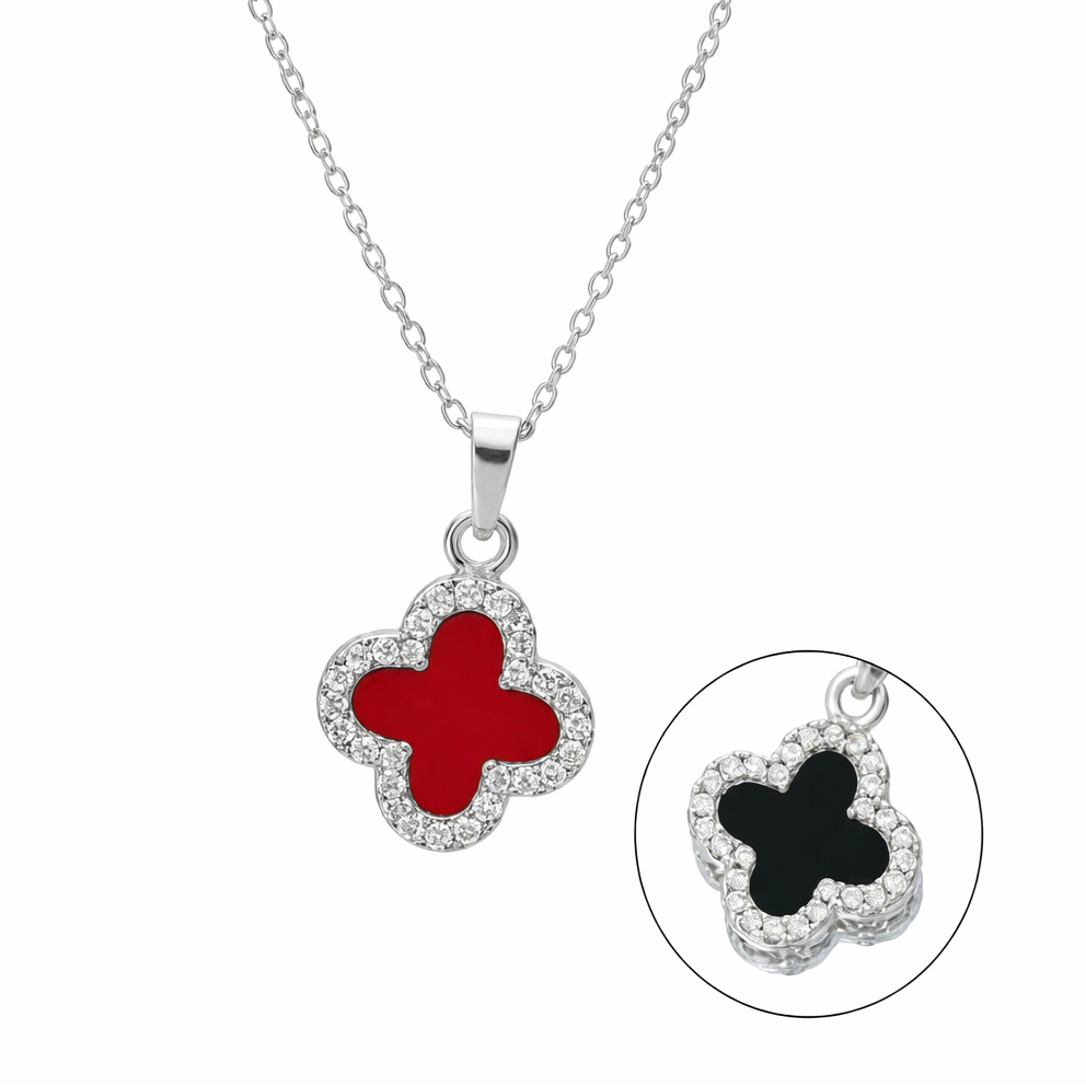 Clover Red Pendant Necklace – Reversible Elegance