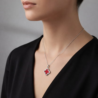 Clover Red Pendant Necklace – Reversible Elegance