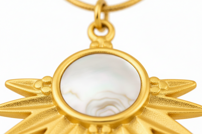 Gold Sun Mother of Pearl Pendant Necklace