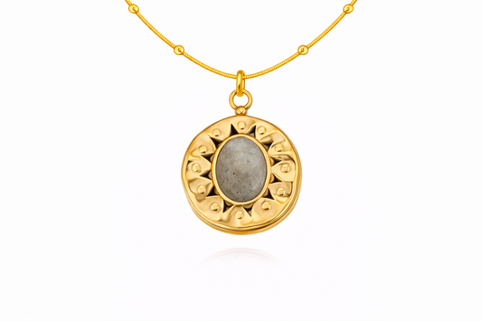 Gold Labradorite Oval Medallion Necklace