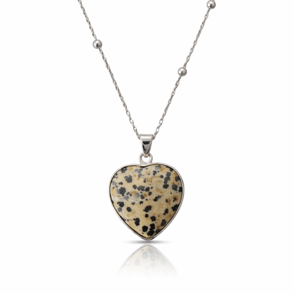 Dalmatian Jasper Heart Pendant Necklace