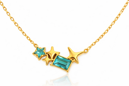 Pentagram Star & Rectangle Blue Stone Pendant Necklace