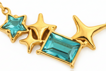 Pentagram Star & Rectangle Blue Stone Pendant Necklace