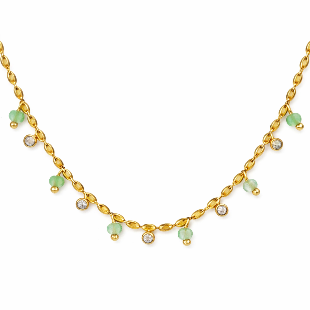 Gold Beaded Zirconia Necklace