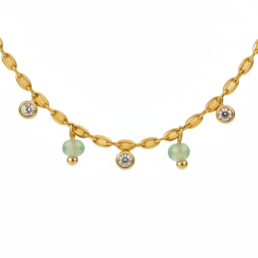 Gold Beaded Zirconia Necklace