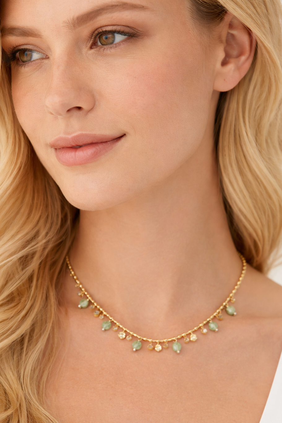 Gold Beaded Zirconia Necklace