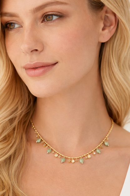 Gold Beaded Zirconia Necklace