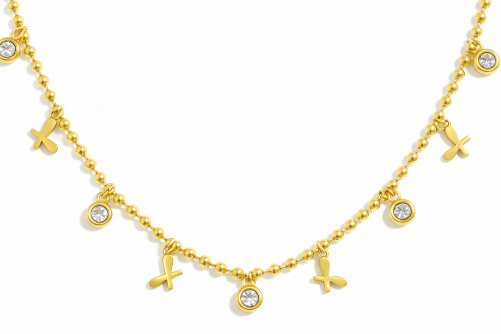 Beaded Butterfly & Zircon Charm Necklace