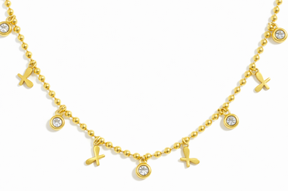 Beaded Butterfly & Zircon Charm Necklace