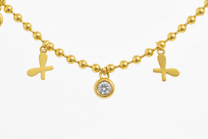 Beaded Butterfly & Zircon Charm Necklace
