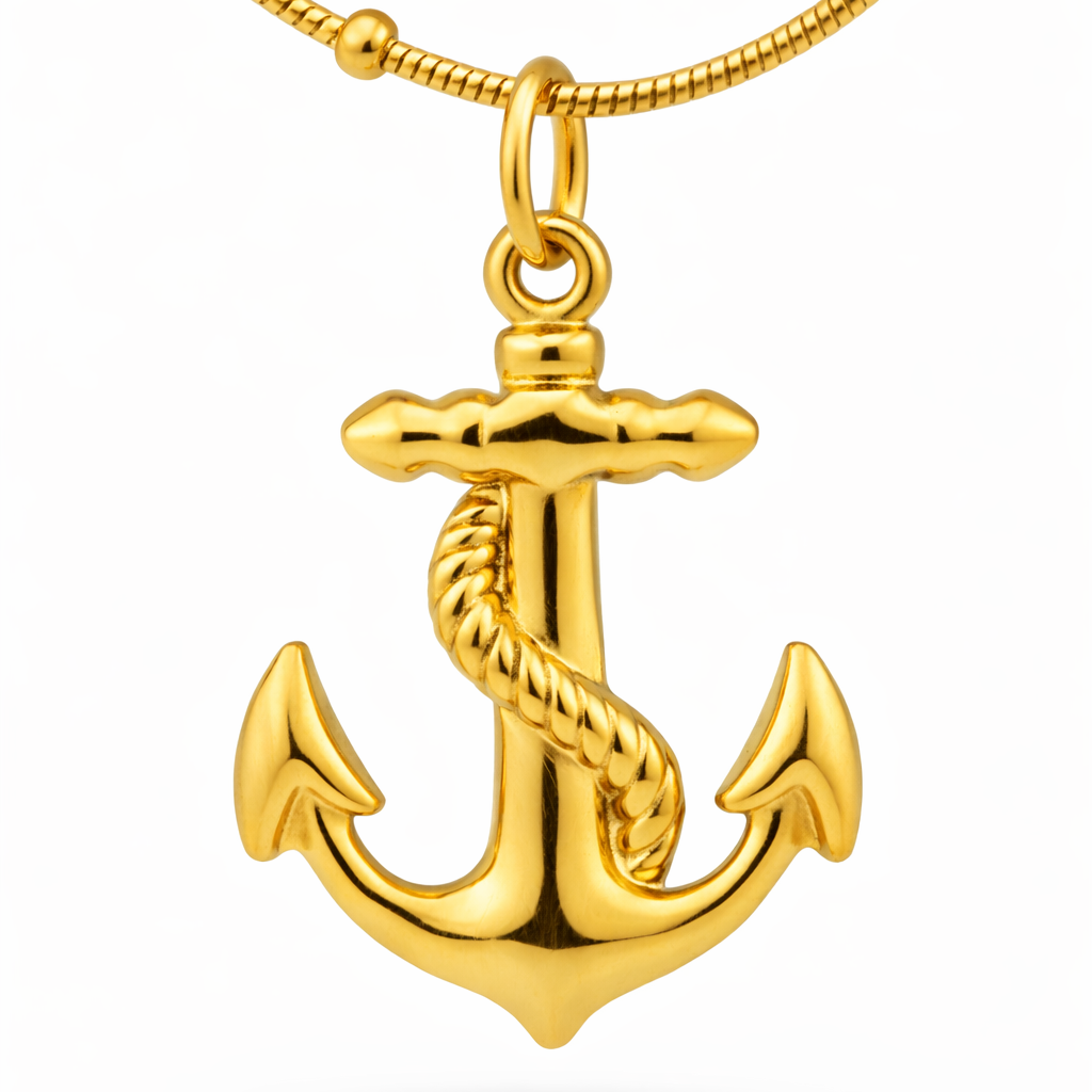 Gold Anchor Pendant Necklace